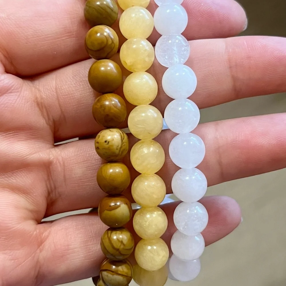 8mm white quartz, yellow‎ aventurine and jasper bracelet set